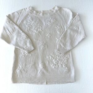Courtney Rhodes Knit Sweater Floral Embroidery Beige Cotton Blend S Cottagecore